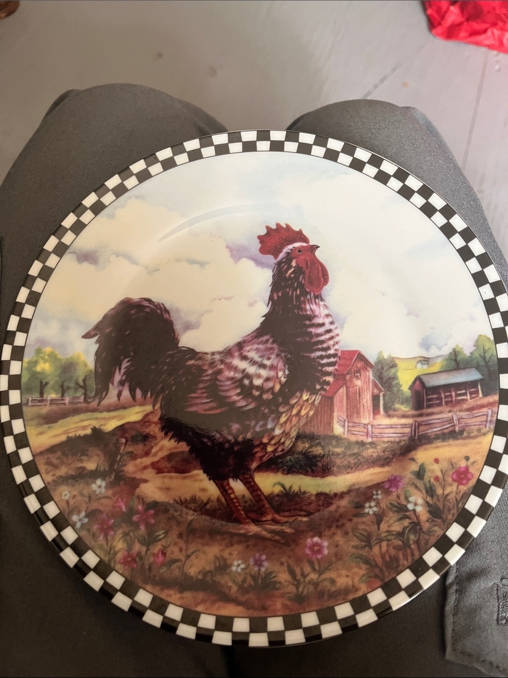 🦋 2/$15 Sale! Farmhouse Decorative Rooster Plate - Black & White Checkerboard